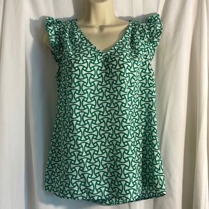 Green + White Sleeveless Blouse Tank Top from Francesca’s Collection, Size Med